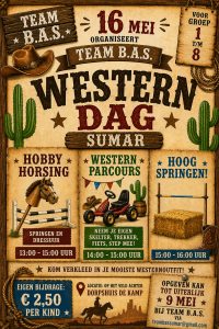 Zaterdagmiddag 16 mei organiseert team BAS een Wrsternmiddag voor de jeugd met hobby horsing en een trekker-, skelter- of fietscircuit.